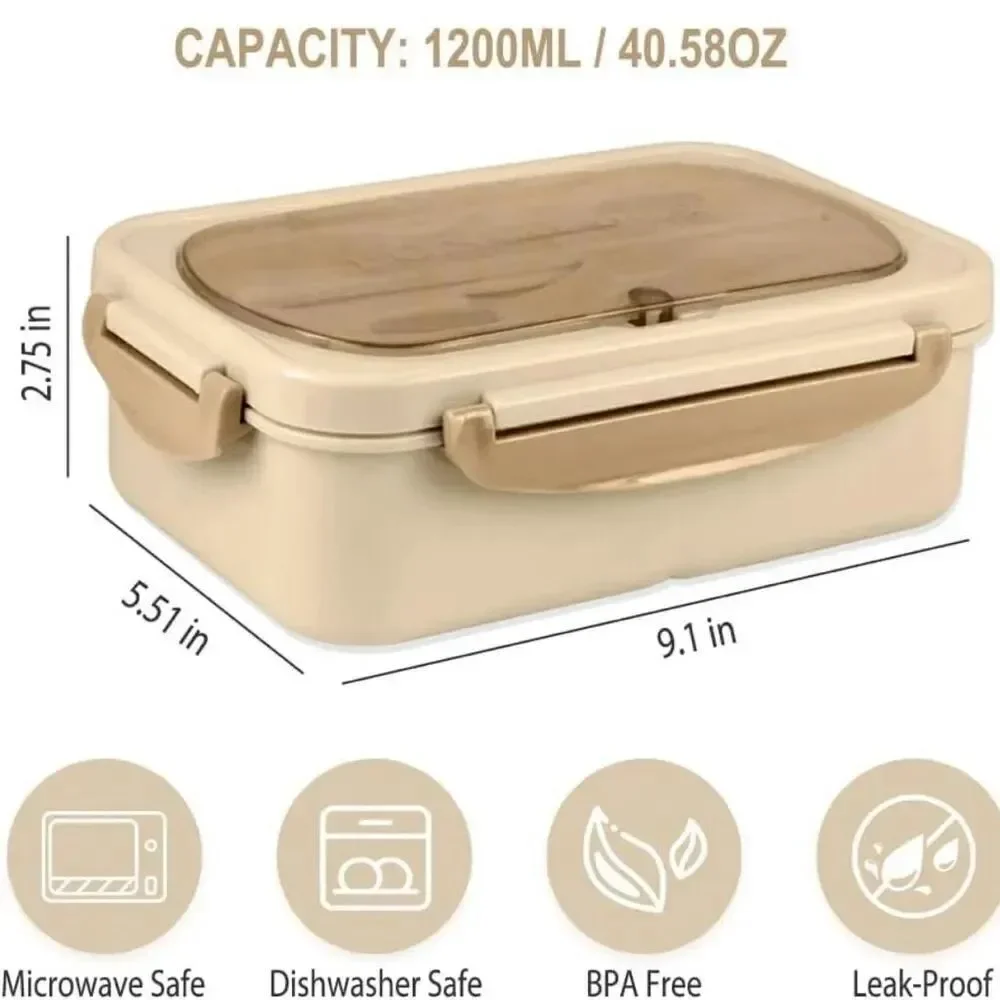 Bento Box Lunch Containers, LeakProof Lunch Box with Utensils BPA Free Tan